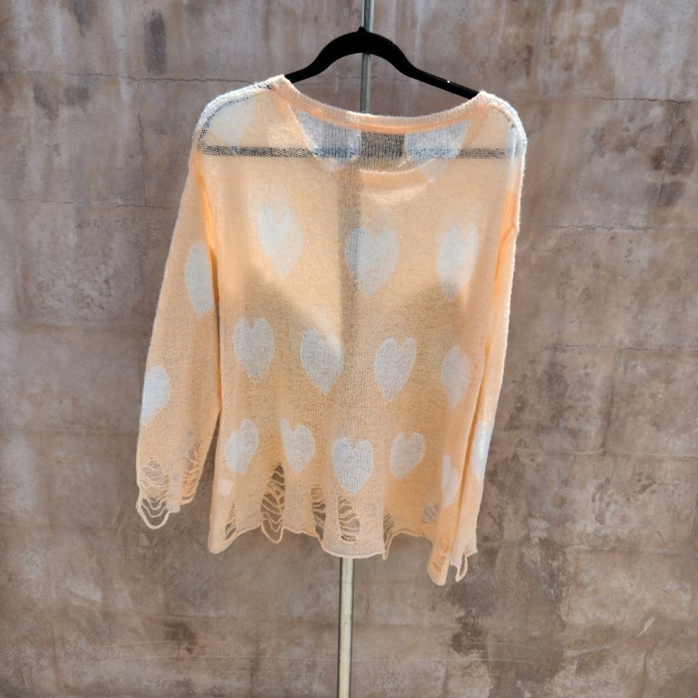 Wildfox gold label lightweight distressed sweater with hearts